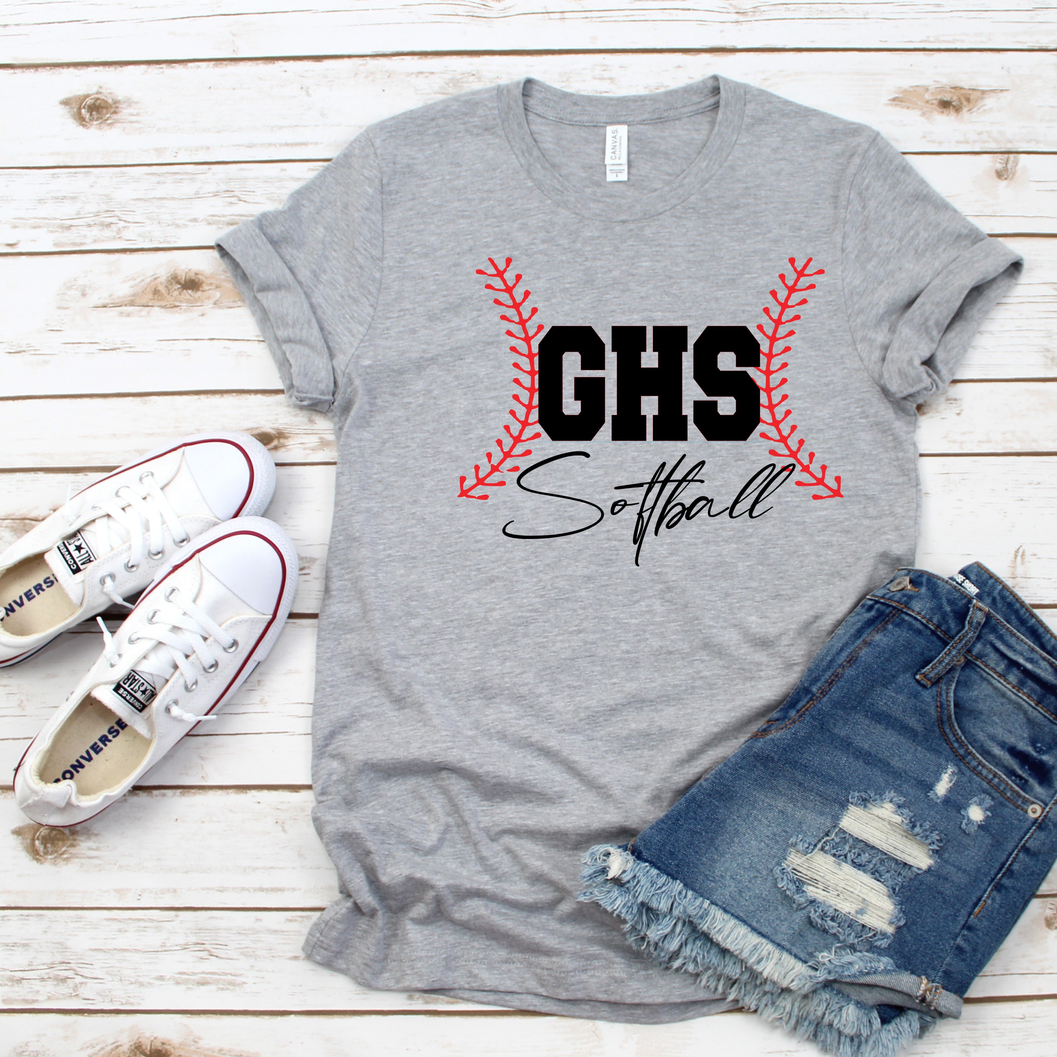 LoveMighty Apparel GHS Seams Softball Shirt White/ Black Letters / Xlg