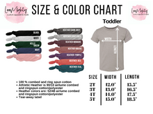 Load image into Gallery viewer, the size and color chart for a toddler&#39;s t - shirt
