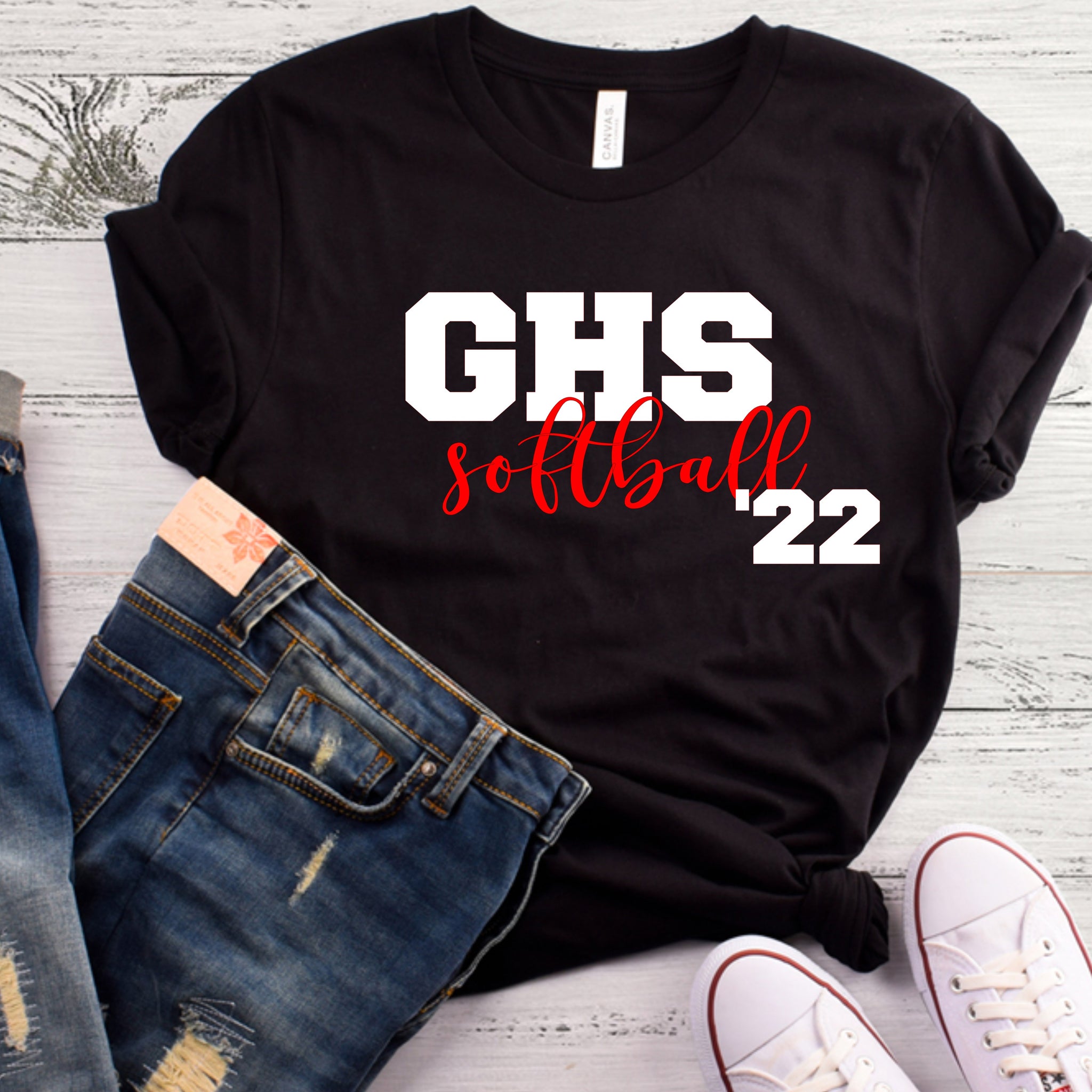 LoveMighty Apparel GHS Seams Softball Shirt White/ Black Letters / Xlg