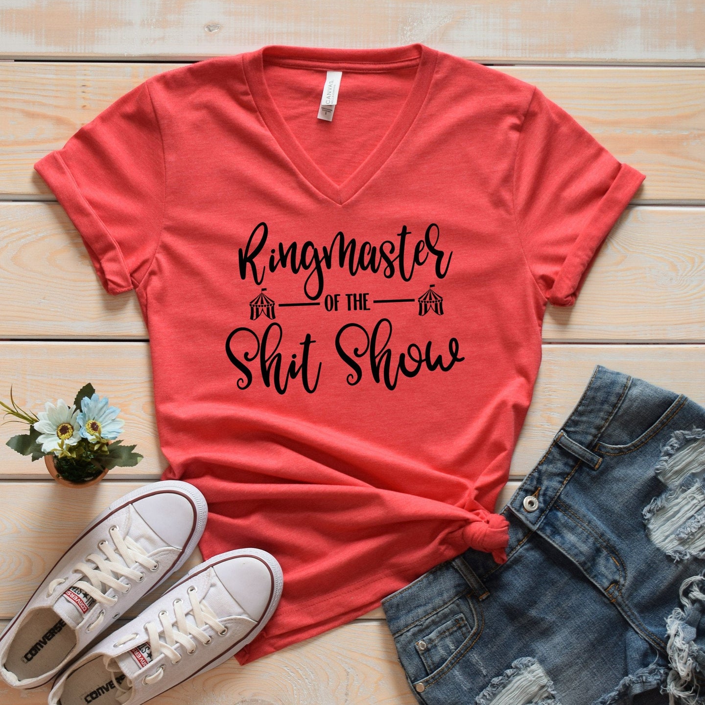 Ringmaster of the Shit Show V Neck Shirt - Ringmaster V Neck - Women's V Neck Shirts- Ringmaster mom shirt- Funny mom shirts- mom pride love